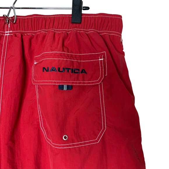 Nautica Swim Trunks Shorts Mesh Lined Elastic Tie Waistband Pockets Red Blue XL - Picture 4 of 7